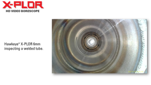 Slide2 | Hawkeye Borescopes X-PLOR Hawkeye 6mm borescope view inside a welded tube, showing concentric weld bead rings.